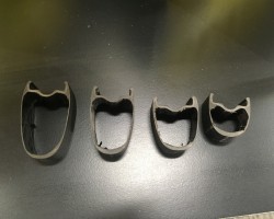 カーボンリムカットサンプル<br />右からOPEN PRO CARBON UST、同DISC、CXP PRO CARBON UST、同DISC。